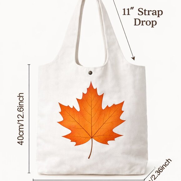 White Canvas Tote Bag with Maple Leaf Print | Reusable Eco Tote - Picture 6 of 6